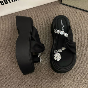 [Free Shipping] Platform Thick-Soled Height-Increasing Sandals for Women Summer 2025 New Style Fashionable Toe-Loop Rhinestone High-Heel Sandals to Match with Skirts