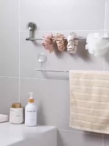 ไม่ต้องเจาะผนัง แท่งแขวนผ้าเช็ดตัวแบบสูคก้อนมีหลายฟังก์ชัน ที่วางผ้าขนหนู หรูหรา เรียบง่าย สีโปร่งใส สําหรับห้องน้ํา