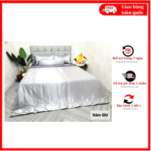 🔥Hot🔥 Bộ chăn ga giường cao cấp hàng loại 1 màu phi lụa Xám Ghi bộ 5 món4 mónmền chần gòn ga lẻ đủ size