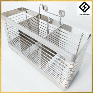 Ống đũa INOX 304 3 ngăn cao cấp (25 x 9 x 15) ống đựng thìa (muỗng) đũa nhỏ gọn dụng cụ nhà bếp tiện lợi