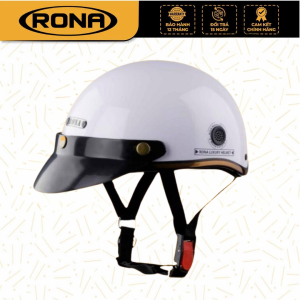 Mũ bảo hiểm nửa đầu RONA haly luxury màu trắng bóng chính hãng kèm lưỡi trai đen cho nam nữ - Rona Helmet