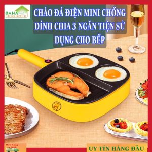 CHẢO ĐÁ ĐIỆN MINI CHỐNG DÍNH CHIA 3 NGĂN TIỆN SỬ DỤNG CHO BẾP "BAHAMAR" Chảo chia 3 ngăn 2 ngăn tròn làm bánh ngăn to dùng chiên xào tiện lợi.