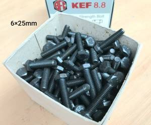 สกรูมิลดำเบอร์ 10# ขนาด M6x25mm เกลียวตลอด 1.0mm P1.0 AF10 น็อตหัวประแจเบอร์ 10 เกรดแข็ง 8.8 น็อตไทยยี่ห้อ KEF แข็งแรงได้มาตรฐาน