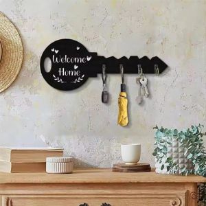Bohemian Style Country Wooden Key Stand with Shelf and Hook - Easy to Install Space-Saving Wall-Mounted Organizer for Keys Jackets and More - Suitable for Entrance Kitchen Office Key Hanger