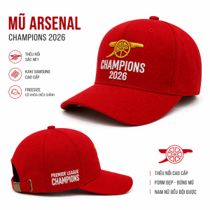 Mũ Lưỡi Trai Arsenal 2026 Kaki Cao Cấp Nón Bóng Đá Fan Arsenal Thêu 3D Nổi Khóa Đồng Form Đứng