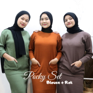 Gaudy - Sella One Set Rok Rajut Pocky Setelan Wanita Muslim Polos Bahan Knit Korean Style