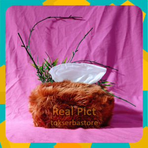 Cover/Sarung Tisu Bulu Korea Import Original - Tempat Tisu Cantik | Tempat Tisu Unik | Cover Tisu Motif [Coklat Tua] [Bisa COD]