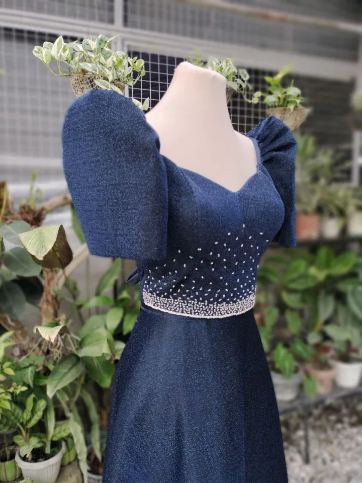 HABLON Elegant Modern Filipiniana Crop top Blouse and Skirt Terno Set  Coordinates Navy Blue Graduation Oathtaking Formal Events Overalls Comfort  Aesthetics Fashion Traditional - Lazada | Lazada PH