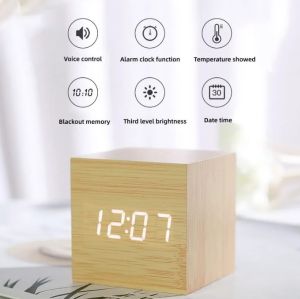 JD-11 Jam Weeker Meja Digital Desain Mini dan Elegan Motif Kayu Wooden Clock Fitur Alarm Suhu temperature date