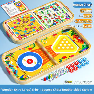 Wooden Board Game Bounce Chess Flying Chess Bowling Fun Interactive Toy for Parent-child Kids Party Double Side Mainan
