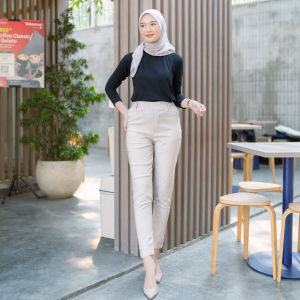 celana chino wanita model elizabeth pants bahan melar stretch highwaist