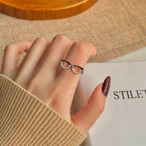 【PrettySet】Korean Style Cute Glasses Ring Can Be Adjusted ins Open Ring Adjustable Enamel Coloring Ring Finger Buckle Tail Ring