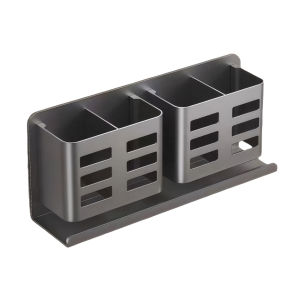 Functional Aluminum Toothbrush Holder Wall Mount with Multiple Compartments for Bathroom Storage