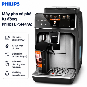 Máy pha cà phê tự động Serial 5400 LatteGo pha 12 loại đồ uống thương hiệu Hà Lan cao cấp Philips EP5144/72 - Công suất 1400W - Bảo Hành 24 Tháng