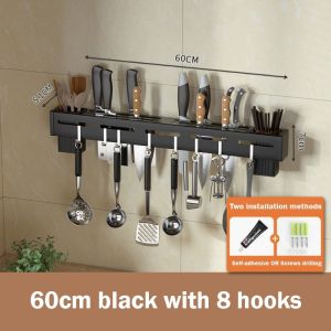 Multi-functional Hanging Wall Holder Kitchen Counter Organizer Stainless Steel Knife Rack Organizer with Hooks