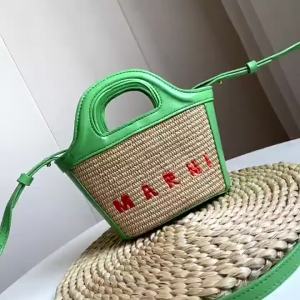 FE New Marney Embroidered Straw Bag Vegetable Basket Portable Shoulder Messenger Bag marni Weaving 2024 New Womens Bag