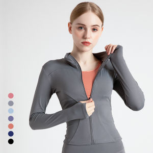 Women Athletic Sport Jacket Slim Fit Long Sleeve Fitness Coat Yoga Tops Sport Outfit With Thumb Holes Gym Jacket Workout Wear