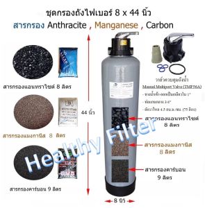 ชุดถังไฟเบอร์พร้อมสารกรอง 3 ชั้น (Carbon Manganese Anthracite) ขนาด 0844 (1054) นิ้ว
