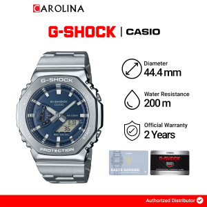 Jam Tangan Pria Casio G-Shock G-Steel GM-2110D-2B Blue Dial Silver Stainless Steel Band
