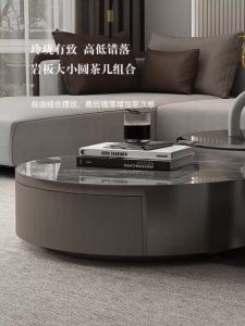 Slate Coffee Table Designer Glass Round with Drawer Stainless Steel Living Room