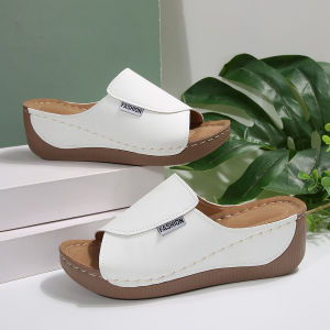 Free Shipping Plus-Size Thick-Soled Casual Slippers For Women New Style Wide Straps Simple And Fashionable Open-Toe Wedge Heel Slippers
