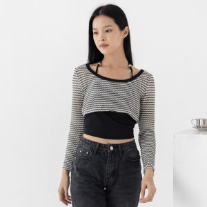 BL20939 2pcs Halter Singlet With Crop Outer Top