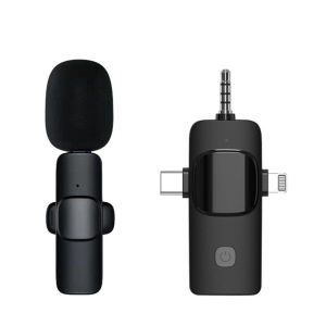 3 in 1 Wireless Lavalier Microphone for Vlogging Live Streaming Portable Audio Video Recording Mic for IOS Android Type C Camera Laptop