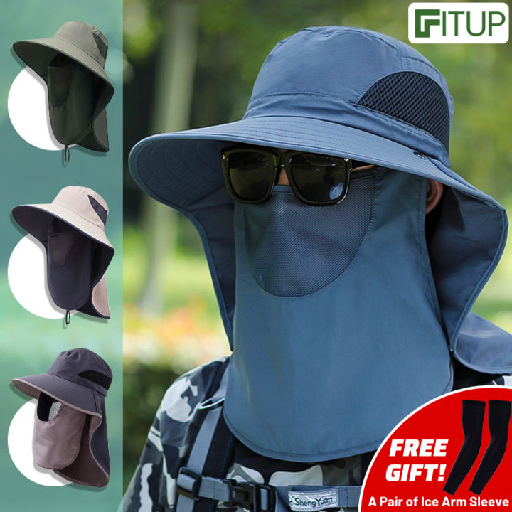 Free Gift】Men Fishing Hat Outdoor Fisherman Hat Cap Sun Protection UV-proof  Sun Hats Cover Face