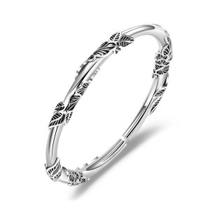 Dainty rỗng lá khắc Bangle Vòng Tay Hở Vòng tay bạc điều chỉnh cho phụ nữ và trẻ em gái