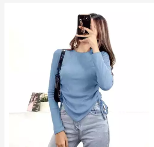 VALEN BLOUSE KNIT TOP / BLOUSE SERUT TALI SAMPING kiri kakan rib knit lembut adem