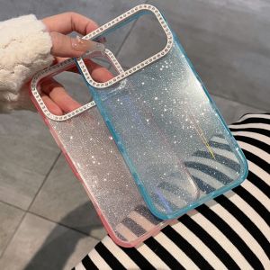 Aurora Glitter Shining Transparent Phone Case For iPhone 17 16 15 14 13 Pro Max Rhinestone Lens Protective Candy Sparkling Cover