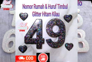 Nomor Rumah Aesthetic & Huruf Timbul Hitam Kilau - Angka & Huruf A-Z 8x5x1cm - Dekorasi Dalam & Luar Ruangan - Batu2an Alami - Paku & Double Tape Inklusif (TERBARU)