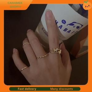 ❣️❣️❣️ 4PCS Plain Circle Butterfly Ring Set Silver Color Opening Adjustable Fashion Personalized Finger Ring For Women Trendy Jewelry
