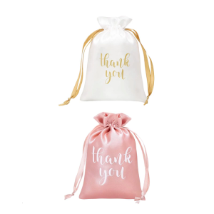 Elegant Satined Drawstring Gift Bag Thank You Letter Print Design Gift Pouch For Wedding Party Favors Party Celebration