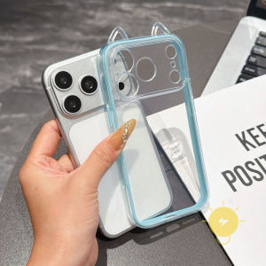 For iPhone 17 Pro Max Case Transparent TPU Contrast Color Cat Soft Ear Phone Case For Plus 16 15 14 13 12 Cover Aesthetic Korean Cute