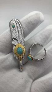 S925 Silver   Inlaid Raw Ore Hubei Songgao Feather Necklace Pendant Accessories Couple Gift Cultural Play Accessories LZD