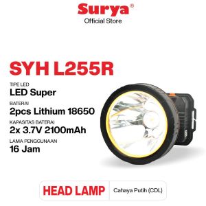 Surya Senter Cas Kepala Super Terang / Headlamp Outdoor LED Waterproof - SYH L255R - BONUS Kabel Cas