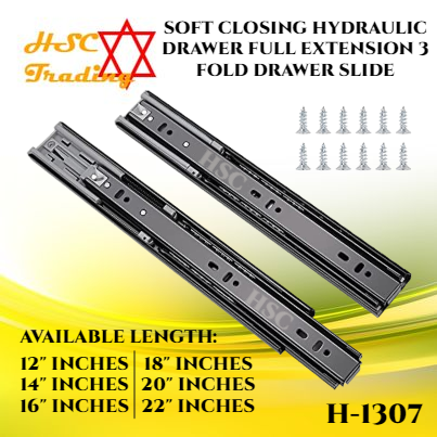 H-1307 1 PAIR Soft Closing Hydraulic Drawer Full Extension 3 Fold ...