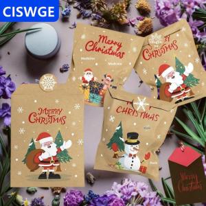 [COD] CISWGE AUTOPARTS 24PCS Kraft túi giấy phong bì Giáng sinh túi quà tặng với dán kẹo Cookie bao bì năm mới bên ủng hộ Túi DIY