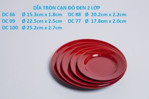Dĩa tròn cạn bán cơm melamine đỏ đen 2 lớp dùng bán cơm sườn đựng thức ăn chính nhiều size