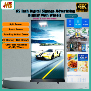 65 Inch 4K Touch Screen Digital Signage Advertising Display Stand and Wall Mounted with Wheels