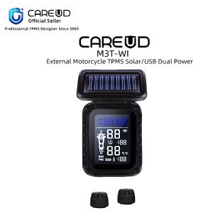 CAREUD M3T-WI Motorcycle Wireless TPMS Tire Pressure Monitoring System Digital LCD with Two Black External Sensors Easy to install