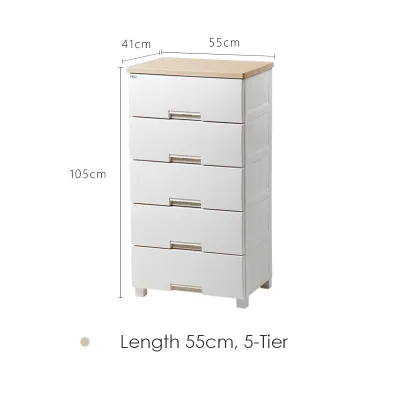 5-Tier Wooden Top Plastic Drawer Storage Cabinet - Length 55cm