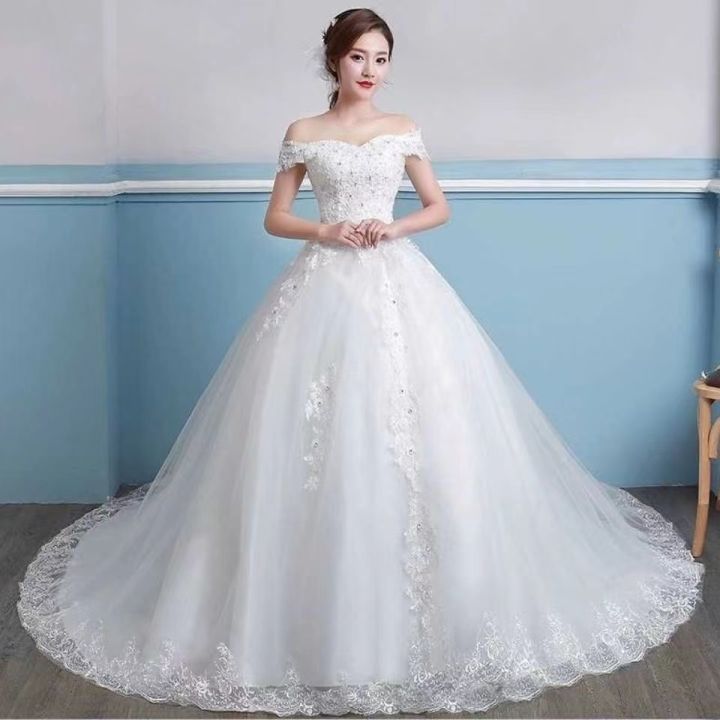 Light wedding dress new style drag bride Korean one shoulder drag simple  luxury custom slim slim
