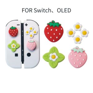 CANICECA Skin Case Silicone D-pad Button Grip Cap Soft Silicone Button Caps Strawberry Theme Silicone Thumb Grips for For NS Oled For Switch 2 For Switch 2