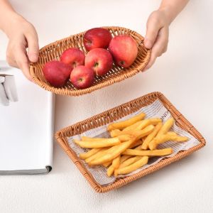 OUREAL Retro Woven Imitation Rattan Fruit Plate Multistyles Multipurpose Creative House Candy Packaging Creative Household Storage Baskets Wedding Candy Flower Storage