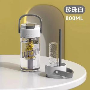 Botol Minum Tumbler 600ml 800ml Transparan Anti Tumpah Modern Tutup Flip Sedotan Stylish BPA Free