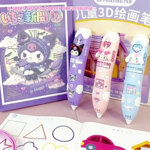 MECOME ความเย็นจัด ปากกาพิมพ์ 3D Sanrio Melody Kuromi หลายฟังก์ชัน การพิมพ์สามมิติ ปากกาวาดภาพหลายฟังก์ชัน แบบพกพา ภาพวาดด้วยลายมือ ปากกาวาดภาพ 3D ลูกๆ