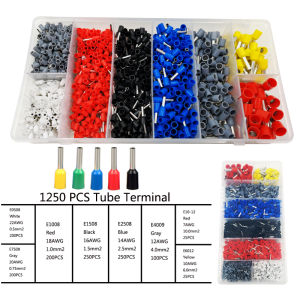 1250PCS Wire Connector Electrical Terminals for Cable Pre-Insulated Sleeve Crimping Tube Terminal Wire Terminals