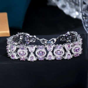 SEQUITO Gorgeous Multicolor AAA Cubic Zirconia Crystal Paved Setting Women Hollow Out Charm Chain Bracelet White Gold Color Hand Bangle Jewelry for Evening Banquet B218